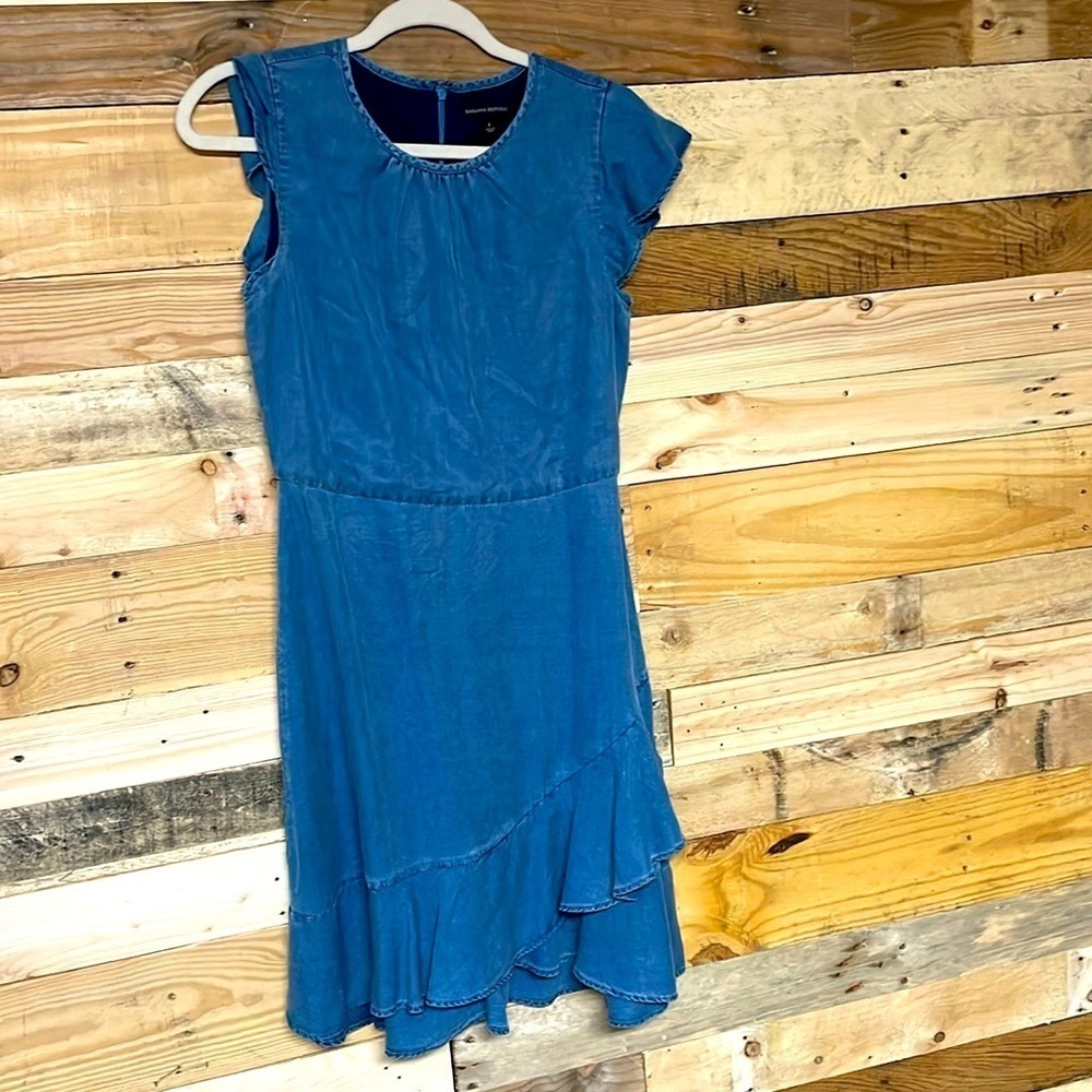 Banana Republic size 4 denim ruffle sleeves and ruffle bottom dress